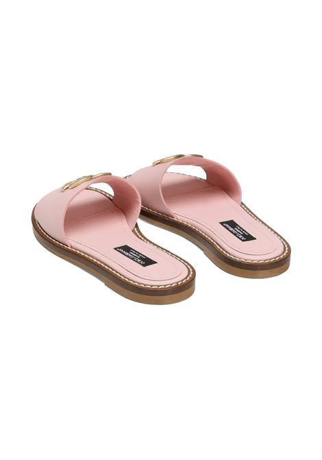 Ciabatte Flat Rosa Con Logo DG Dorato DOLCE & GABBANA KIDS | D11340-A122380400